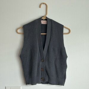 Vintage Charcoal Gray Knit Button-Up Sweater Vest